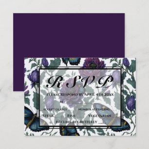 Vintage plum purple magenta floral butterfly RSVP Card