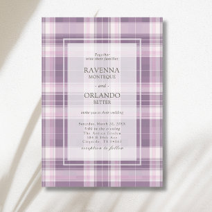 Vintage Plum Purple Plaid Country Wedding Invitation
