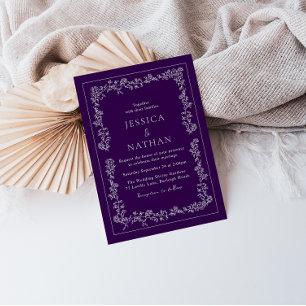 Vintage Plum & White Floral Wedding Invitation
