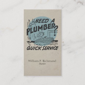 Vintage Plumber Boat Blue With Retro Circle Business Card by MarceeJean at Zazzle