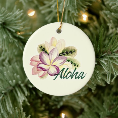 Vintage Plumeria Aloha Customizable Ceramic Ornament