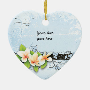 Vintage plumeria and ivy blue grunge ornament