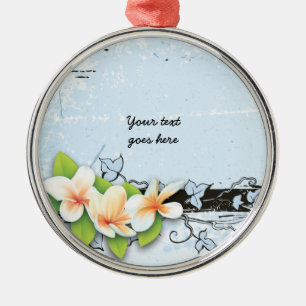 Vintage plumeria and ivy blue grunge ornament
