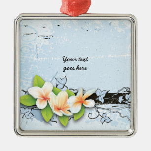 Vintage plumeria and ivy blue grunge ornament