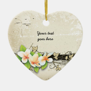 Vintage plumeria and ivy grunge custom ornament
