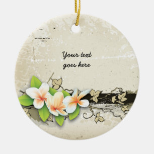 Vintage plumeria and ivy grunge custom ornament