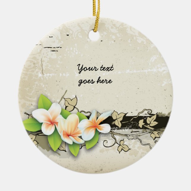 Vintage plumeria and ivy grunge custom ornament (Front)