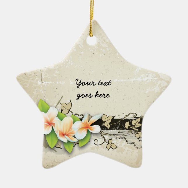 Vintage plumeria and ivy grunge custom ornament (Front)