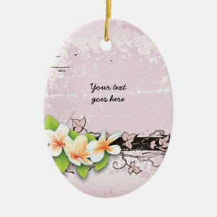 Vintage plumeria and ivy pink grunge ornament