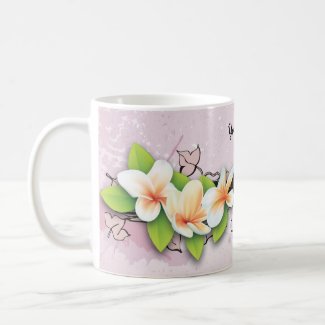 Vintage plumeria/frangipani and ivy pink mug