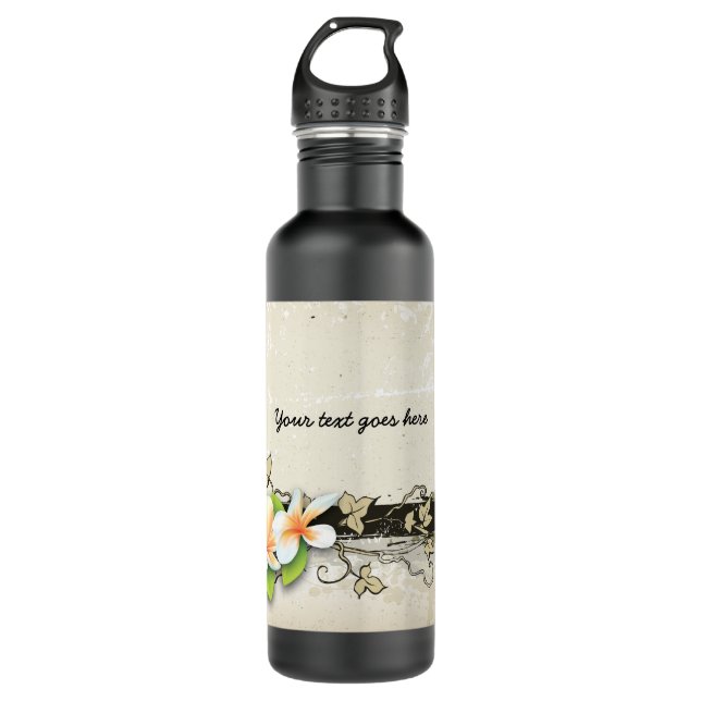 Vintage plumeria/frangipani & ivy beige bottle (Front)