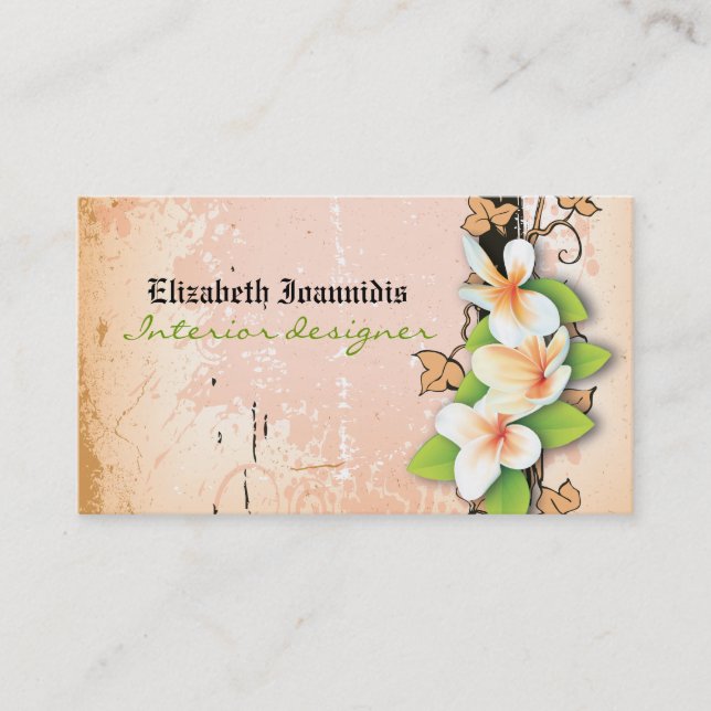 Vintage plumeria interior designer business card (Front)