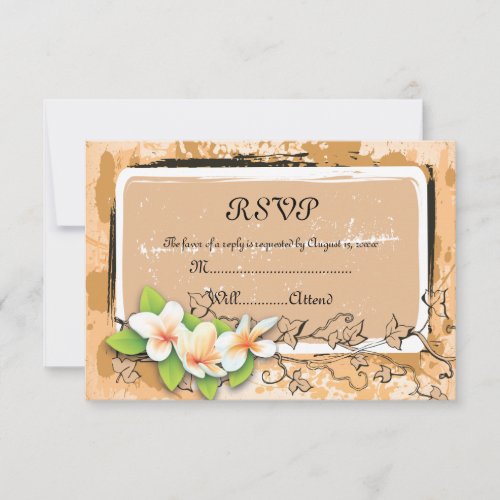 Vintage plumeria ivy orange white RSVP card