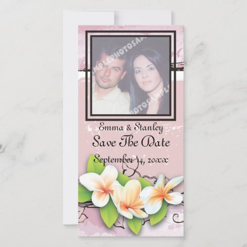 Vintage plumeria ivy pink white Save the Date