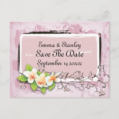 Vintage plumeria ivy pink white Save the Date Announcement Postcard
