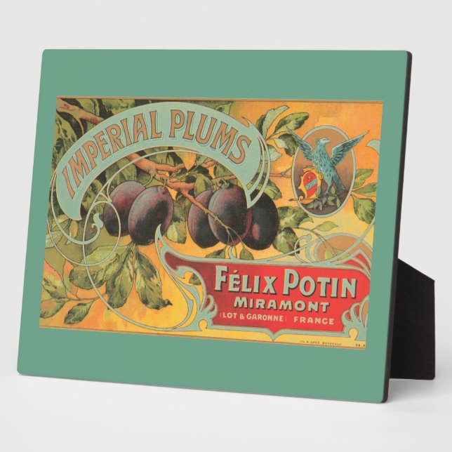 Vintage Plums Fruit Label Tabletop Plaque (Side)
