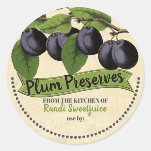 Vintage plums jam preserves home canning label