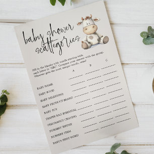 Vintage Plush Animal Baby Shower Scattegories Game Flyer