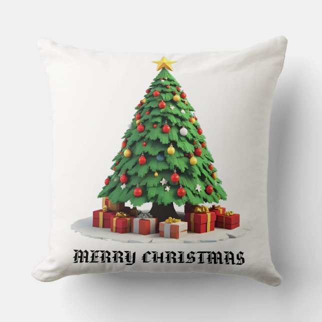 Vintage Plush Christmas Tree Art Throw Pillow (Front)