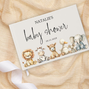 Vintage Plush Nursery Animals Baby Shower Foil Guest Book