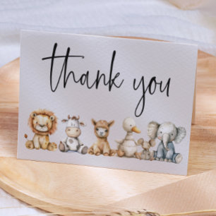 Vintage Plush Nursery Animals Baby Shower Thank You Card