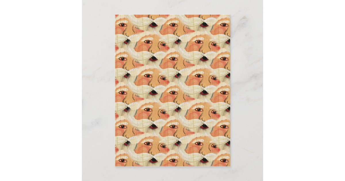 Vintage Plywood Santa Face Seamless Pattern Holiday Postcard Zazzle