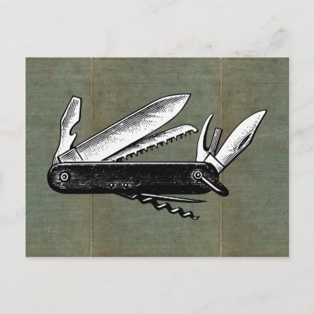 Vintage Pocket Knife Art Postcard