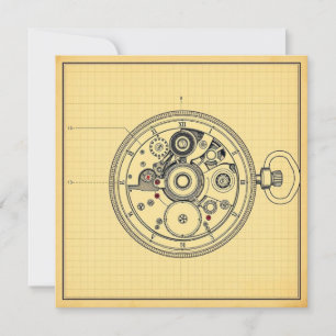 Vintage Pocket Watch Blueprint Card