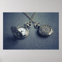 Vintage Pocket Watch Locket Steampunk Photo Poster