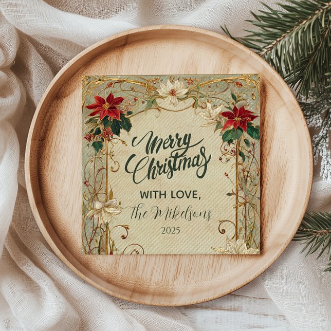 Vintage Poinsettia and Holly Christmas Napkins (Creator Uploaded)