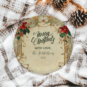 Vintage Poinsettia and Holly Christmas Paper Plates