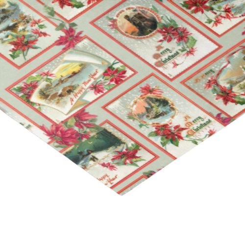 Vintage Poinsettia Christmas Card Collage Green BG Tissue Paper