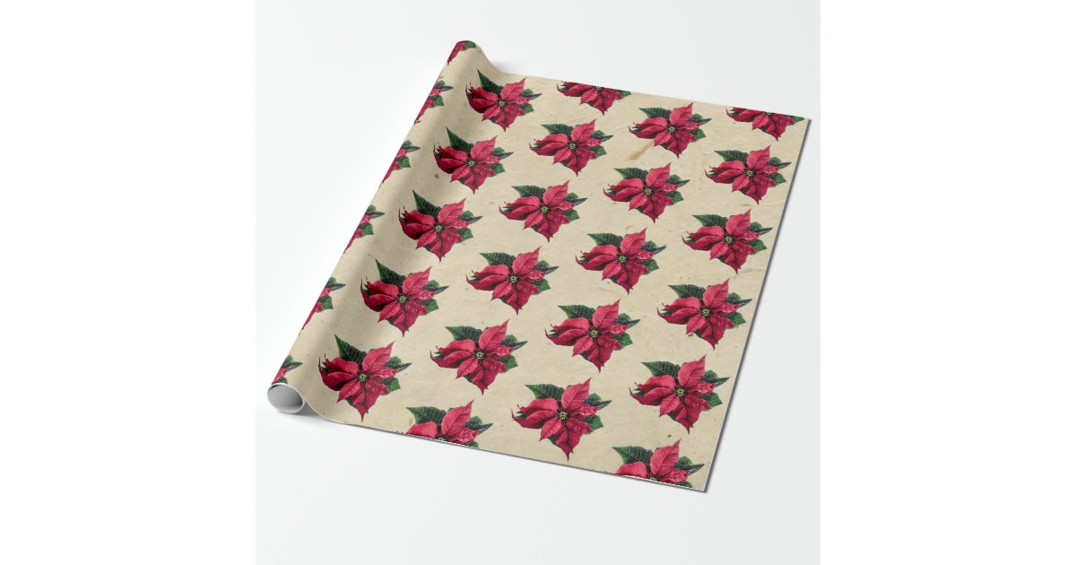 Vintage Poinsettia Christmas Flower Wrapping Paper