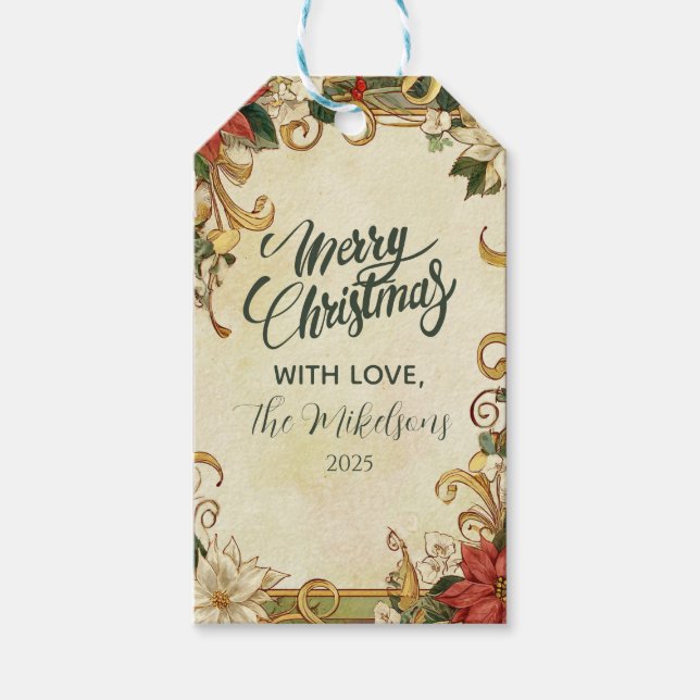 Vintage Poinsettia Christmas Gift Tags (Front)