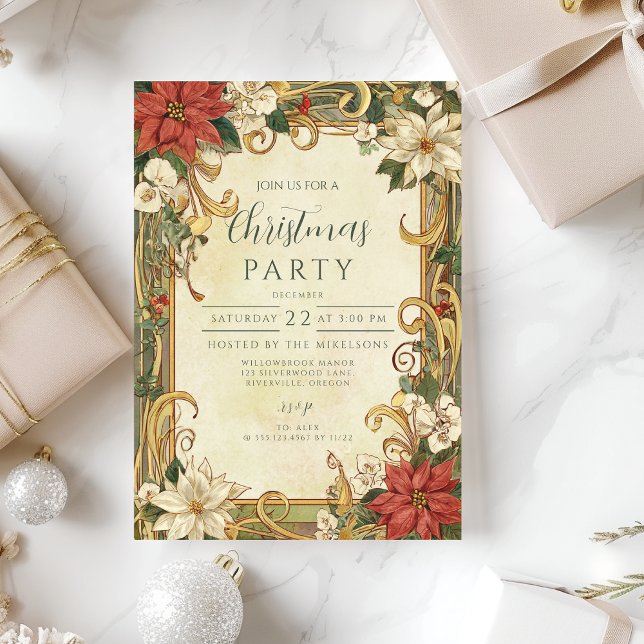 Vintage Poinsettia Christmas Invitation (Creator Uploaded)
