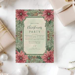 Vintage Poinsettia Christmas Party Celebration Invitation