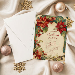 Vintage Poinsettia Christmas Party Invitation