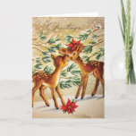 Vintage Poinsettia Deer In Snow Christmas Holiday Card<br><div class="desc">Vintage Poinsettia Deer In Snow Christmas Holiday Card. This design features two deer in the snow with poinsettia flowers. What a beautiful retro holiday scene. Personalize this custom design with your own inside greeting.</div>