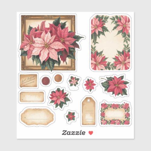 Vintage Poinsettia Floral Embellishments Stickers