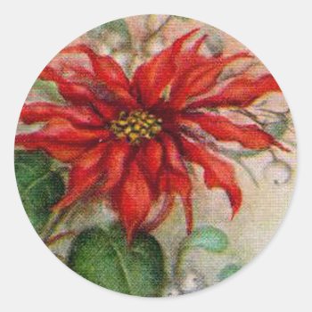 Vintage Poinsettia Flower Christmas Sticker by LeAnnS123 at Zazzle