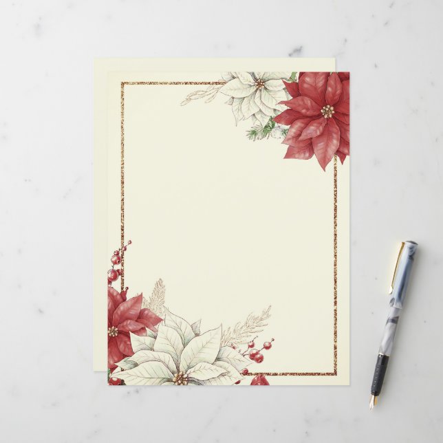 Vintage poinsettia frame Christmas (Front/Back In Situ)