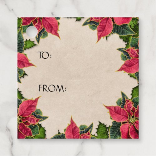 Vintage Poinsettia Holly Berry Holiday Gift Favor Tags