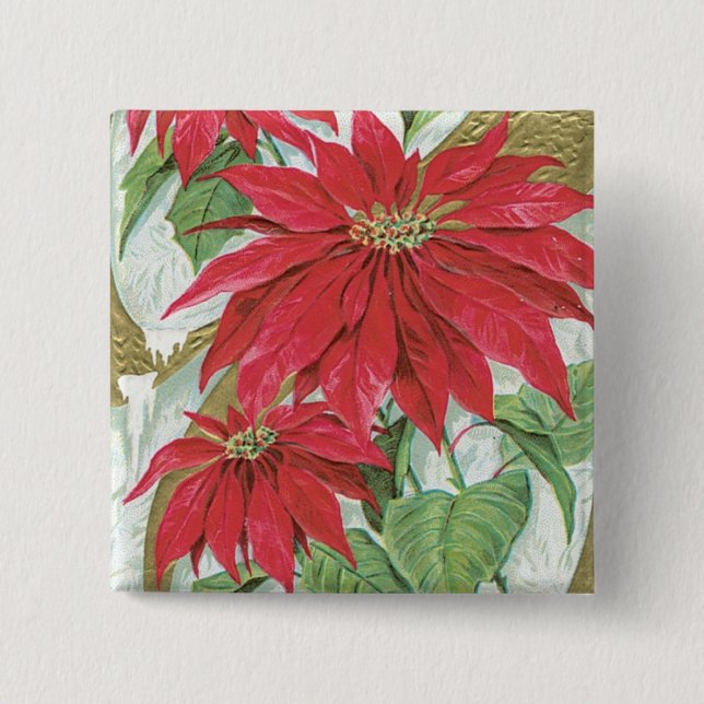 Vintage Poinsettia illustration. Button (Front)