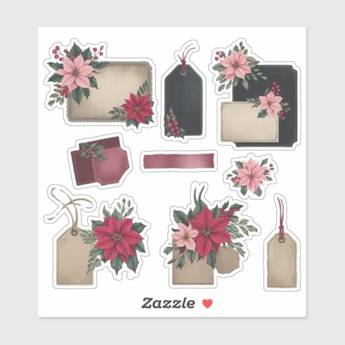 Vintage Poinsettia Labels Ephemera Sticker Sheet