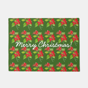 Vintage Poinsettia Merry Christmas Pattern Doormat