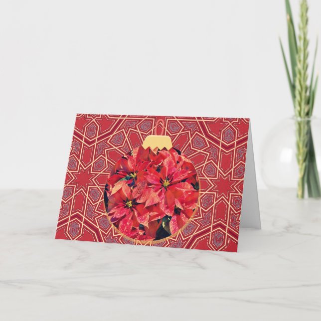 Vintage Poinsettia Ornament Christmas Card (Front)