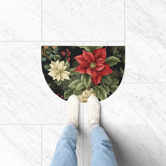 Vintage Poinsettia Pattern Christmas Doormat (Indoor)