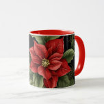 Vintage Poinsettia Pattern Christmas Mug