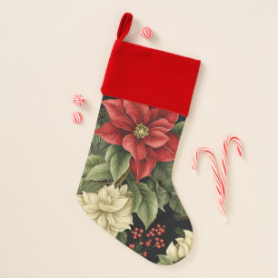Vintage Poinsettia Pattern Christmas Stocking