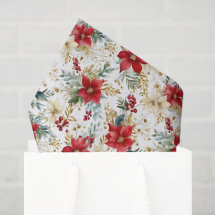 Vintage Poinsettia Pattern Christmas Tissue Paper
